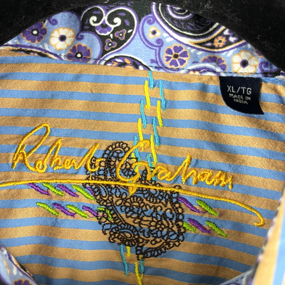 Robert Graham Shirt Mens XL Flip Cuff Striped Button Up Long Sleeve Career - Picture 6 of 14